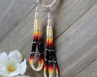 Beaded Earrings, "Glowing Embers" | Indigenous Made | Authentic Native American Handmade Teardrop Loop Earrings