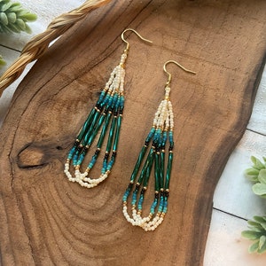 Ombré teardrop loop earrings - cream and teal