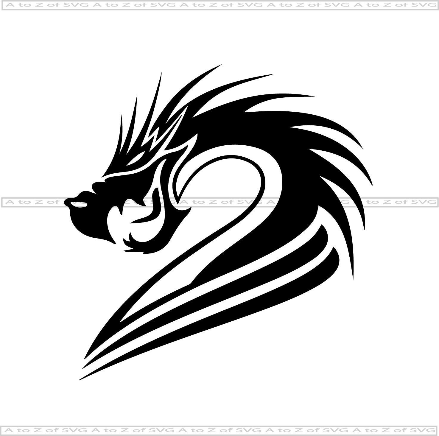 Tribal Dragon Head Detailed Silhouette Outline .SVG Design | Etsy