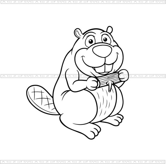 Download Cartoon Beaver Eating Wood Full Body Animal Detailed Etsy