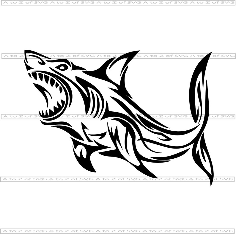 Download Tribal Shark Great White Sea Predator Detailed Outline Etsy