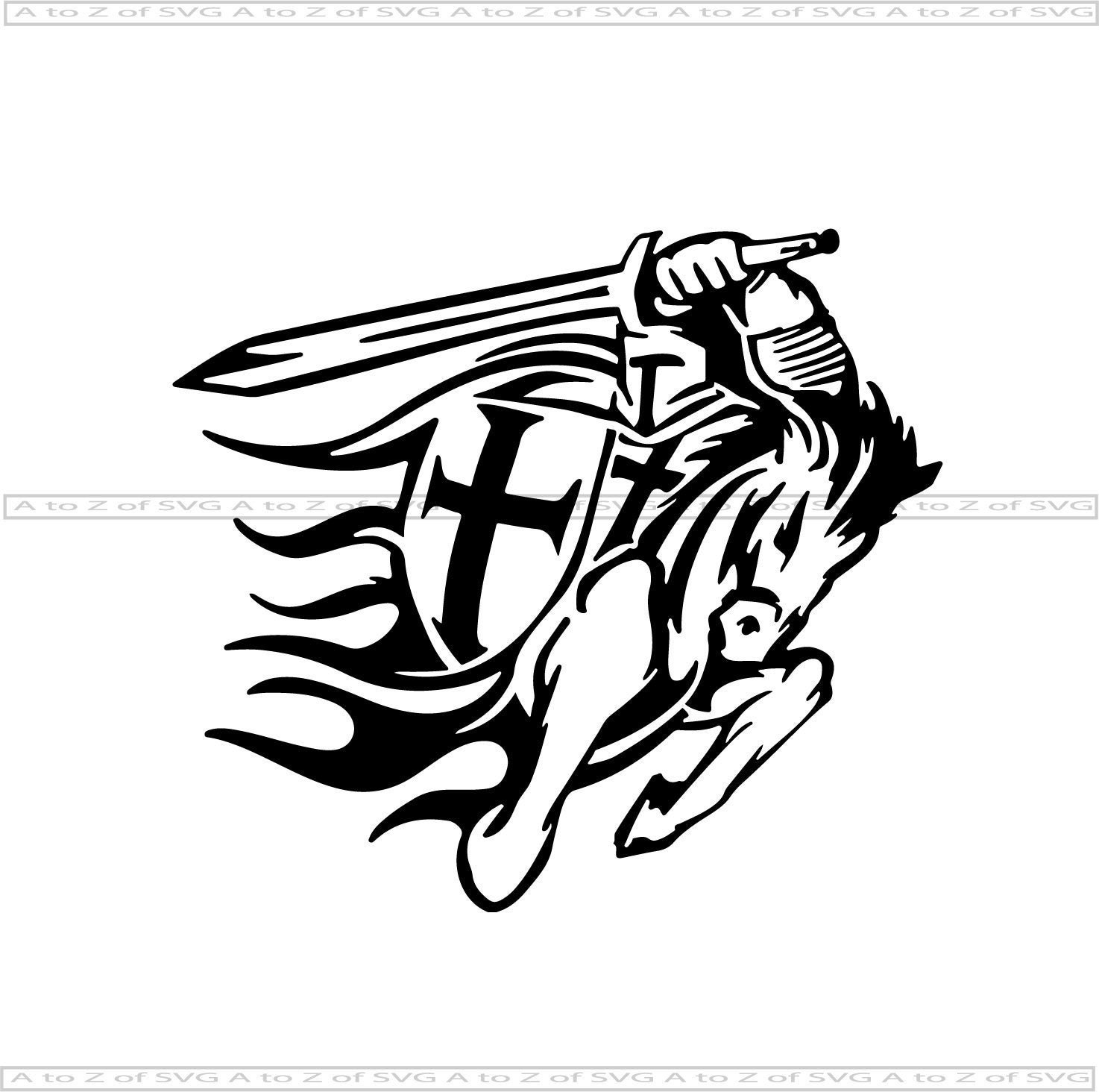 Download Knight Horse Shield Sword 5 Detailed Silhouette Outline Svg Etsy