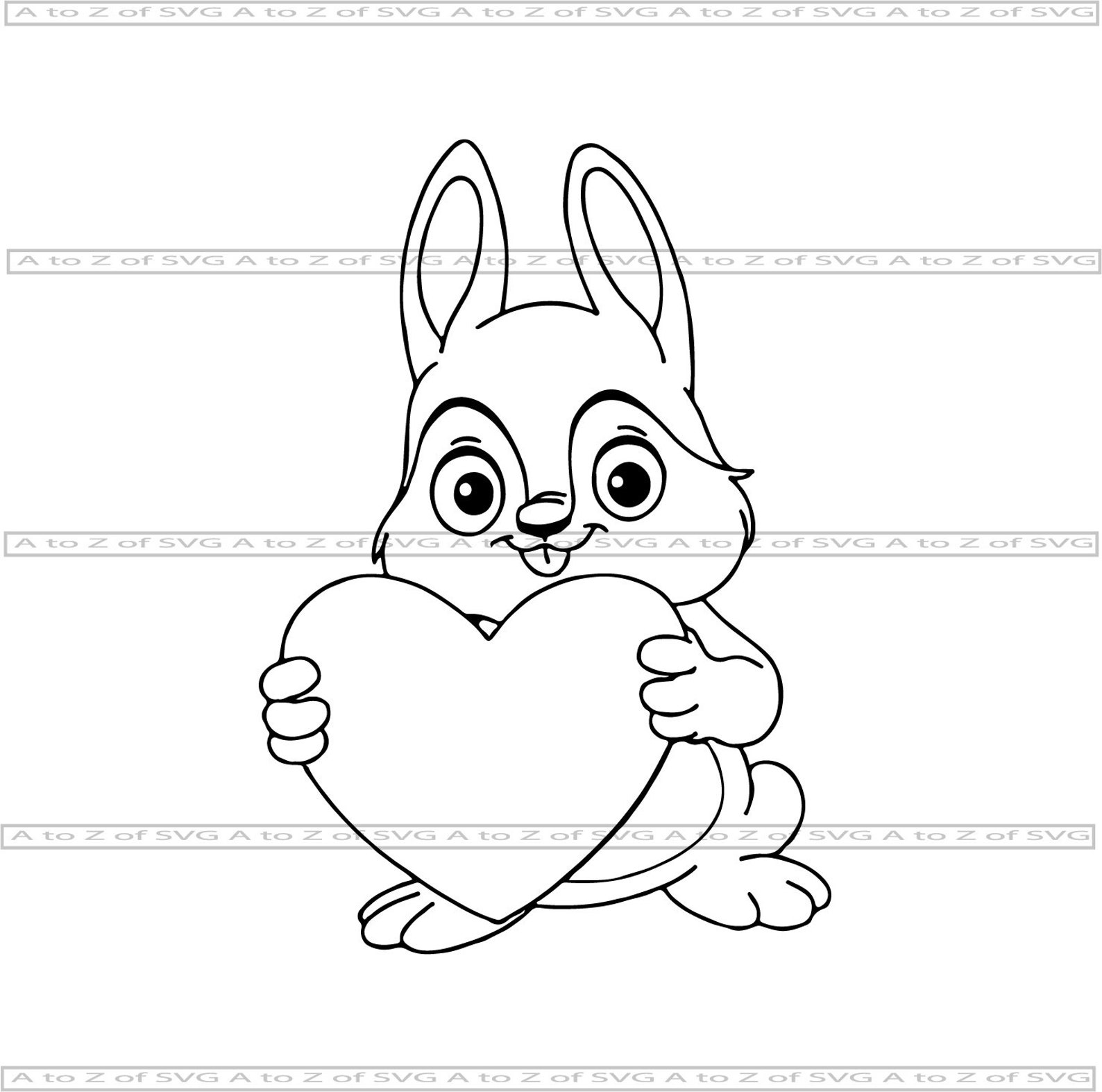 Cartoon Rabbit Love Heart Animal Cute Detailed Silhouette | Etsy
