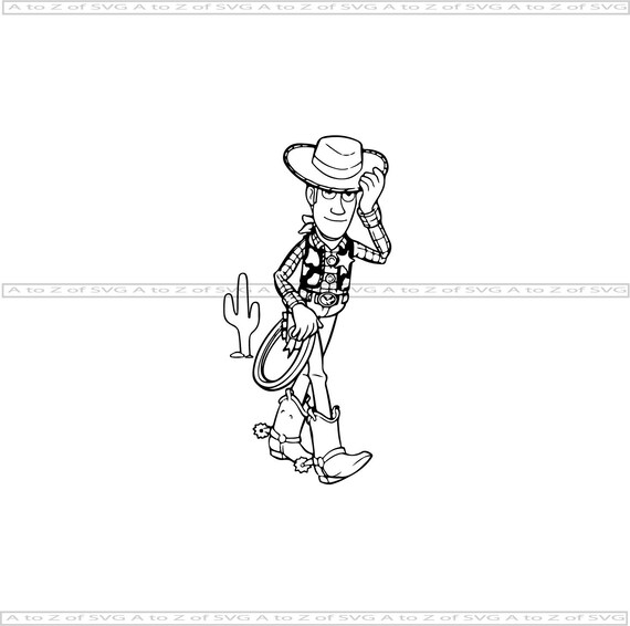 Woody Cactus Toy Story Cowboy Hat Detailed Silhouette Outline Etsy