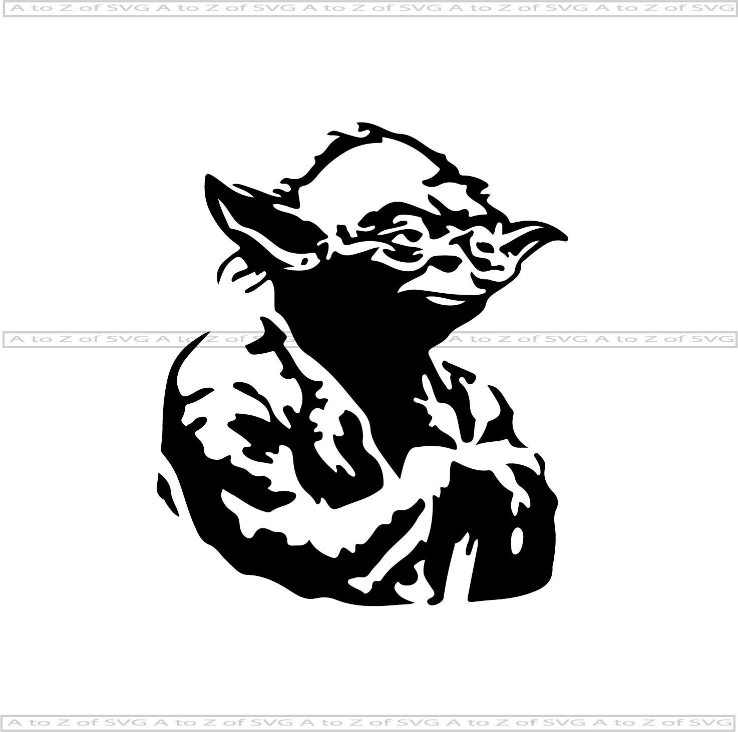Yoda Face Torso Star Wars Detailed Silhouette Outline .SVG | Etsy