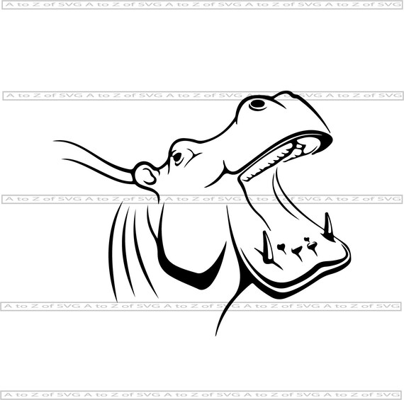 Download Hippo Face Head Animal Ears Teeth Hippopotamus Detailed Etsy