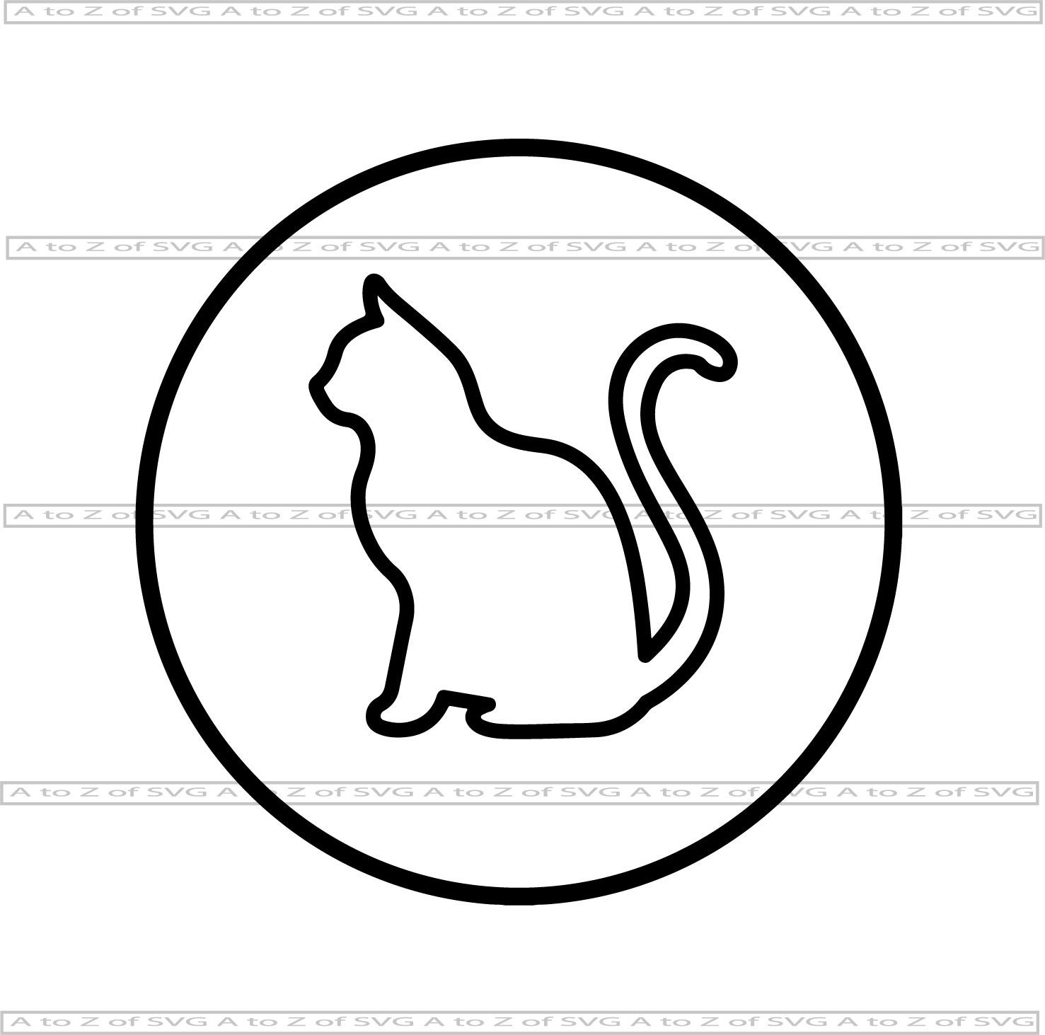Cat Circle Kitten Kitty Feline Detailed Silhouette Outline | Etsy