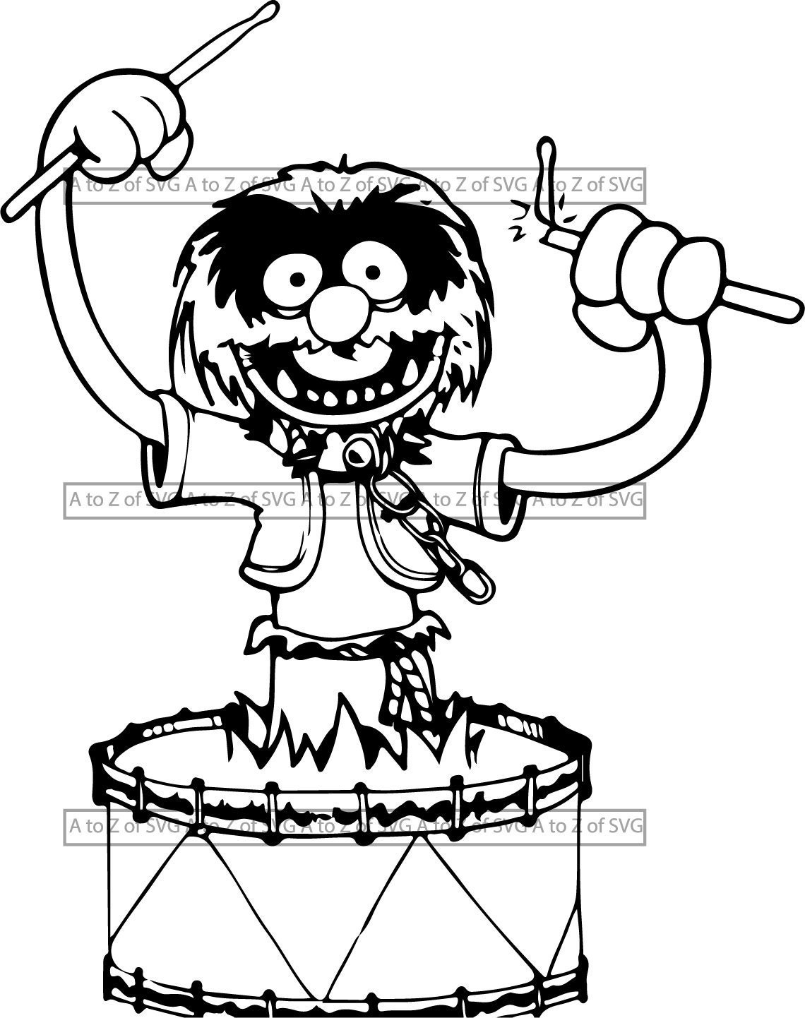 Download Animal Muppets Drum Chain Full Body 3 Detailed Silhouette Etsy