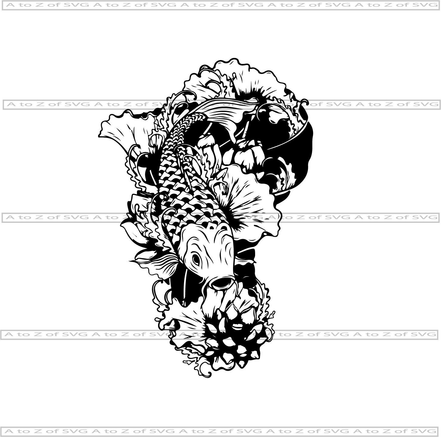 Koi Carp Flowers Tattoo Japanese Decorated Decorative Fish Etsy
