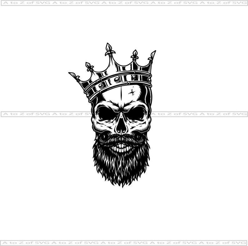 Skull Crown Beard Undead King Detailed Silhouette Outline ...