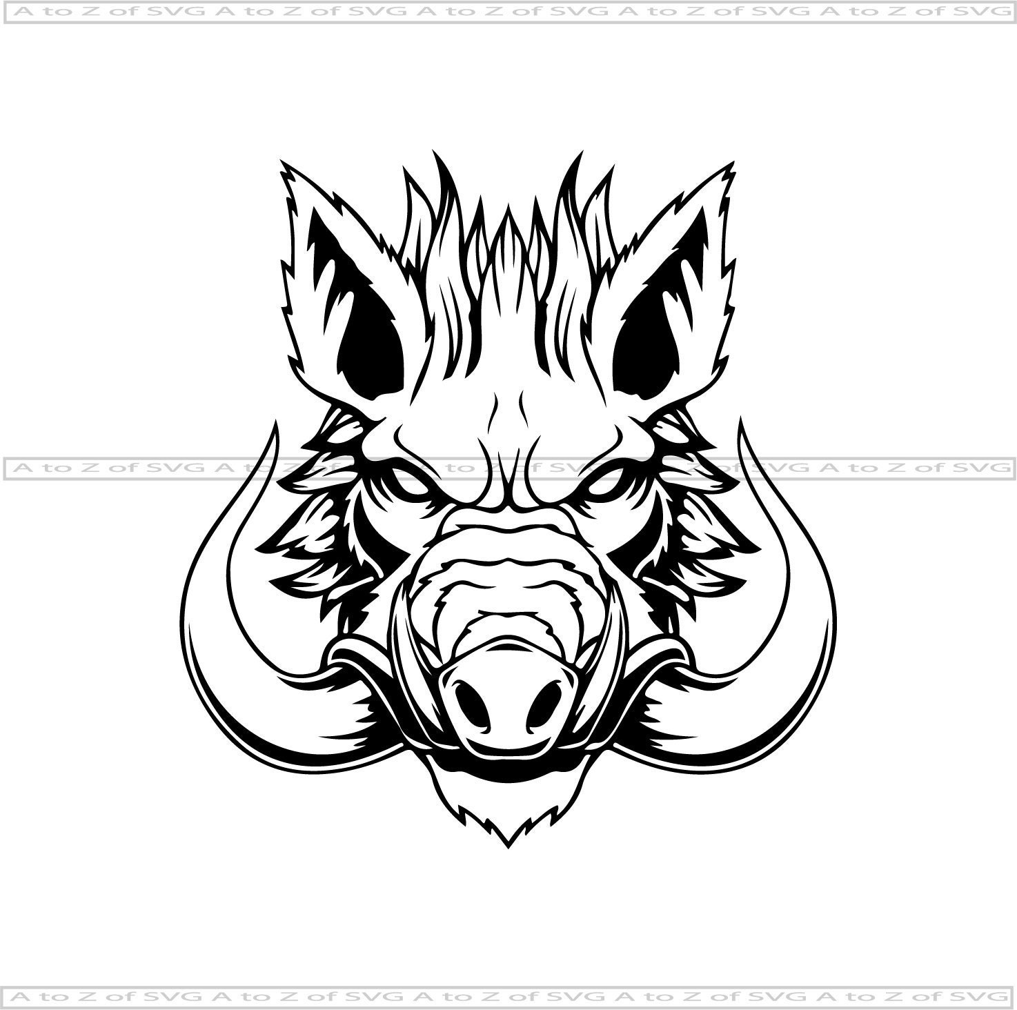 Warthog Hog 2 Face Head Tusks Animal Detailed Silhouette | Etsy