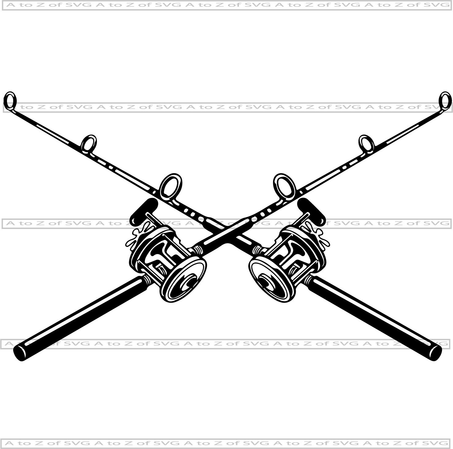 Crossed Fishing Rod Pole Reel Fishing Catch Sport Detailed Etsy