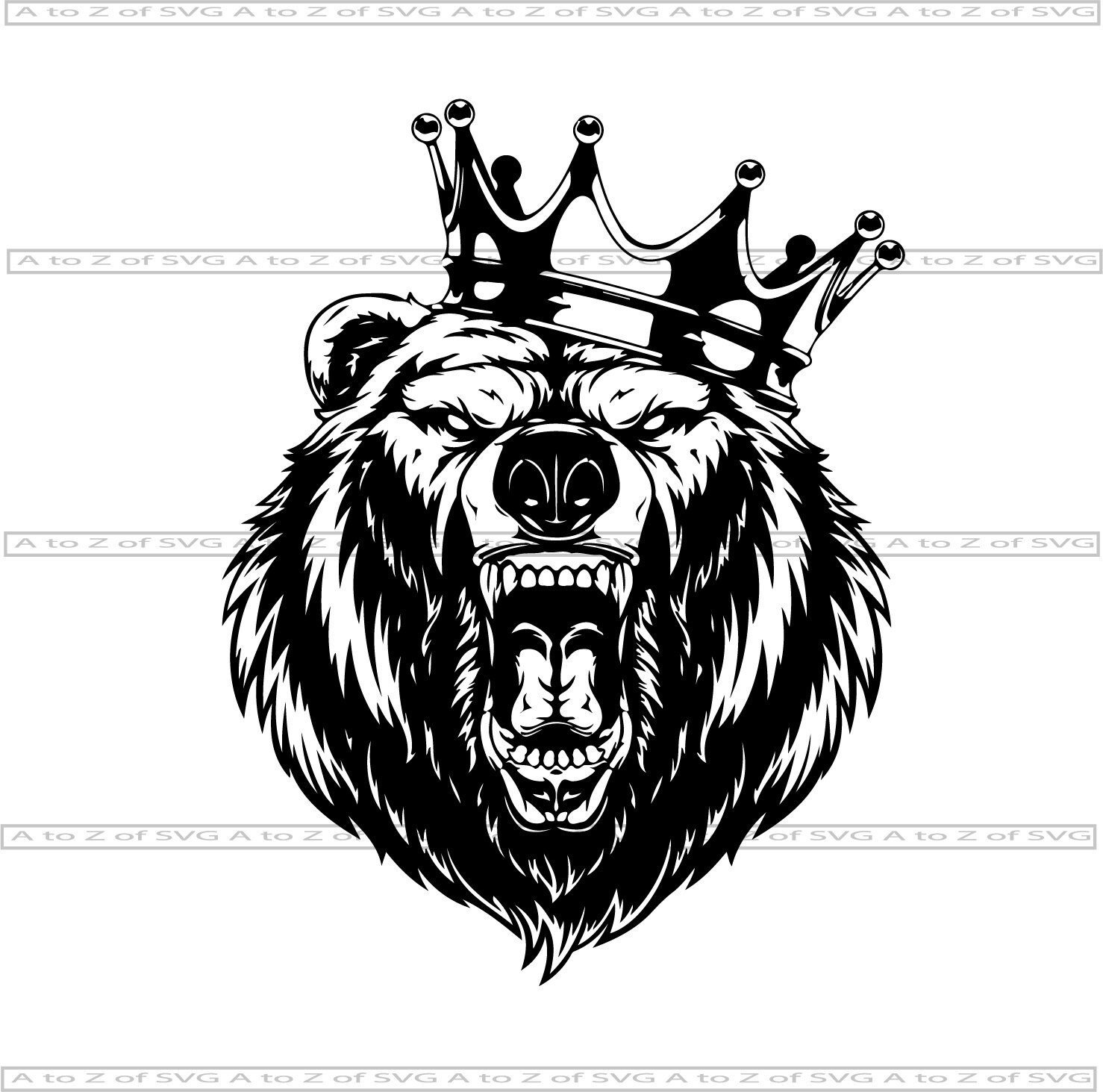 Grizzly Bar Beissen Gesicht Kopf Krone Abstrakte Tier Detaillierte Umriss Silhouette Cameo Svg Design Logo Png