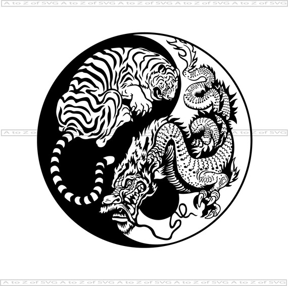 Download Yin Yang Dragon Tiger Detailed Silhouette Svg Design Logo Dxf Etsy