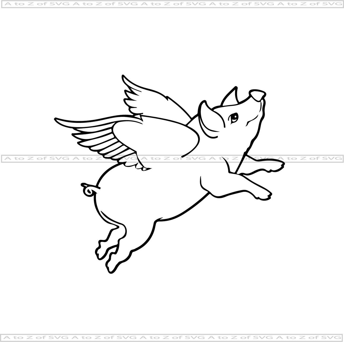 Flying Pig Cute 2 Animal Detailed Silhouette Cameo Outline | Etsy