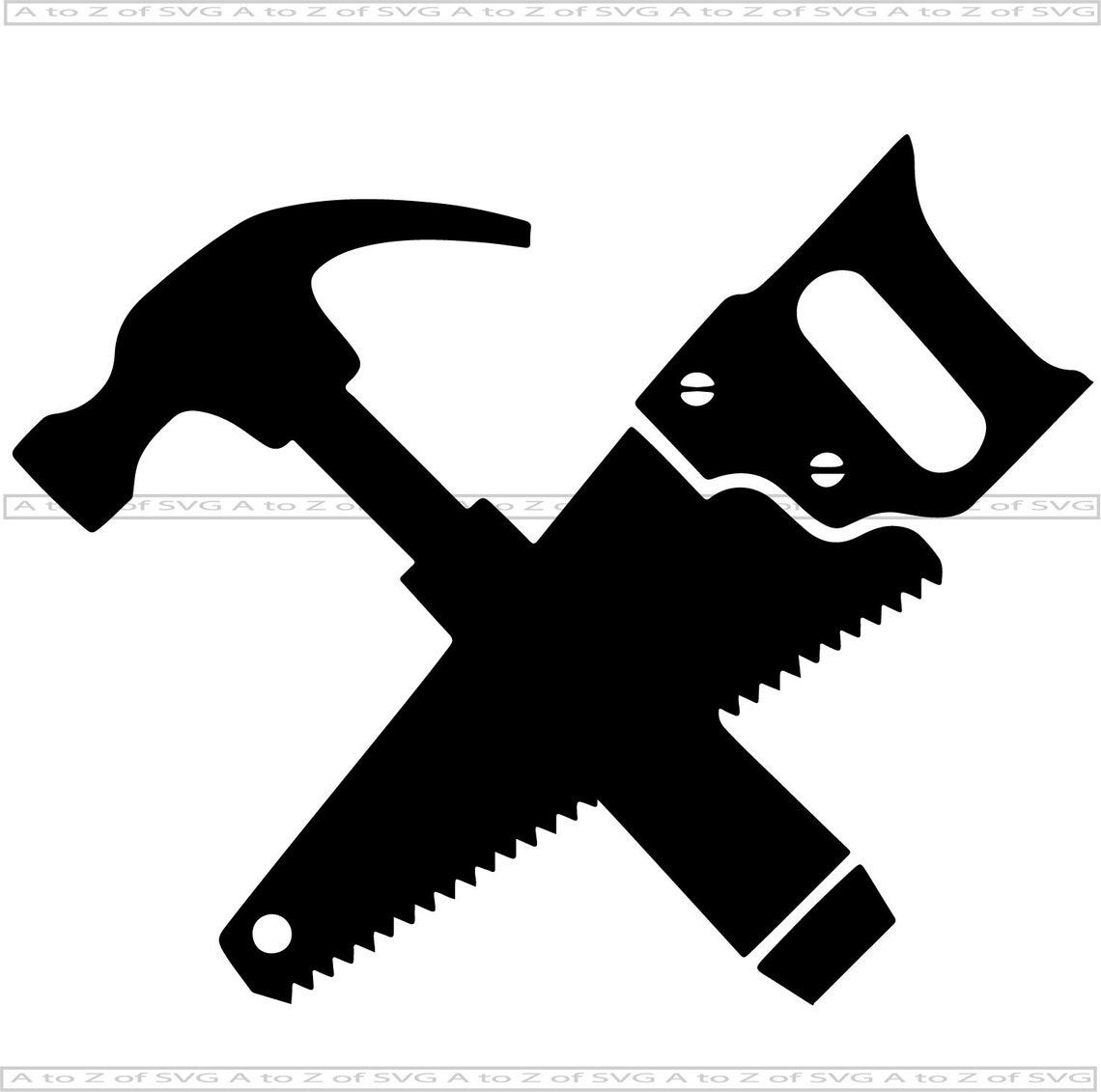 Hammer and Saw Crossed Tools Detailed Silhouette Outline .SVG Etsy