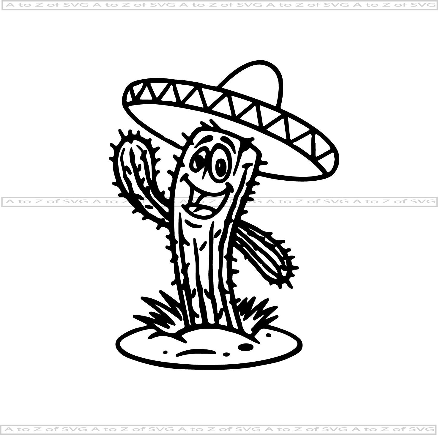 Download Funny Cactus Sombrero Mexican Hat Western Detailed Silhouette Etsy