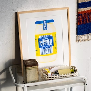 Grappige Riso Print van een Hellmans Mayo pot voor binnenvetters