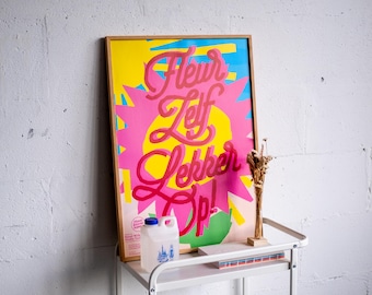 Grappig illustrierte Plakat von einer Blume mit opfleurierendem Zitat