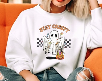 Ghost Halloween Sweatshirt, Cute Halloween Shirt, Retro Fall Sweatshirt, Women's Halloween Sweater, Trendy Sweatshirt, Fall Sweatshirt