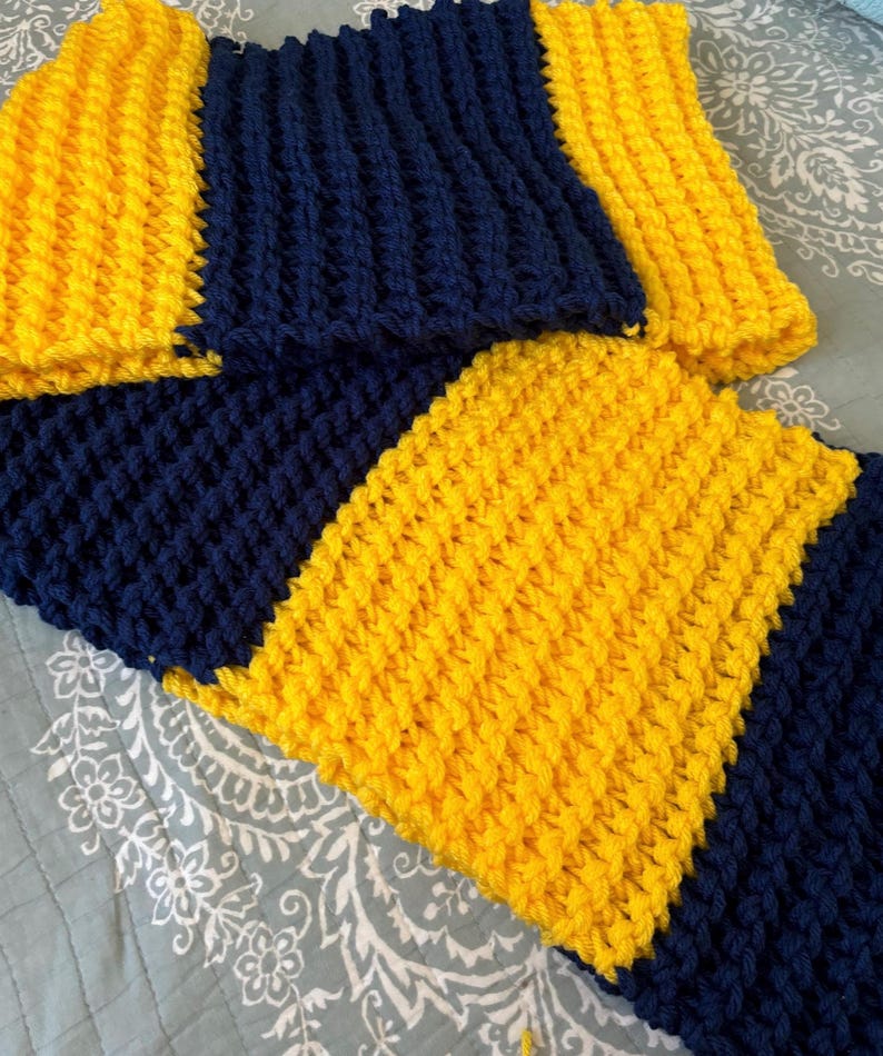 Michigan Scarf Pattern Hand Knit Scarf in Blue and Yellow Long - Michigan. Big Blue - Etsy
