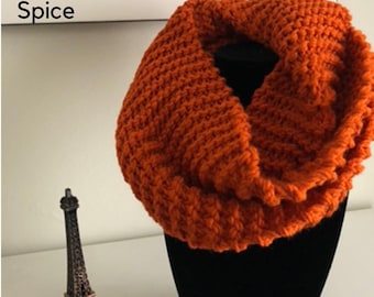 Chunky Orange Infinity Scarf - Hand Knit