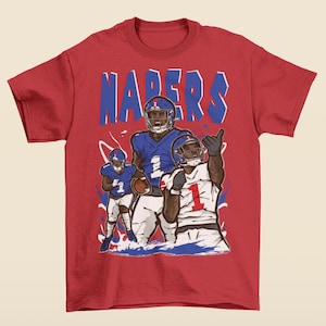 Camiseta de fútbol de Nueva York con estilo de dibujos animados de Malik Nabers