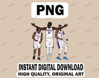 Tyrese Maxey, Joel Embiid y Paul George Big 3 PNG Descarga digital instantánea (calidad completa, para uso personal)