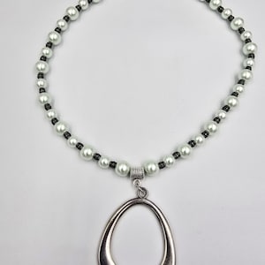 Pearl Beaded Necklace With Silver  Pendant,  Gift  for Mom, Gifts For Her, Unique