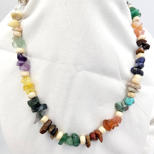 Handmade Gemstone Chip Necklace: Adjustable Crystal Choker