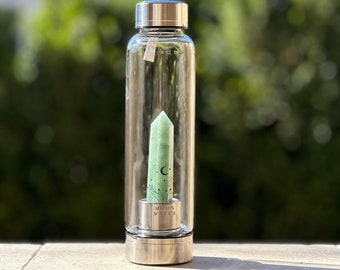 Rose Gold or Stainless Steel Green Adveturine Crystal Wand Bottle