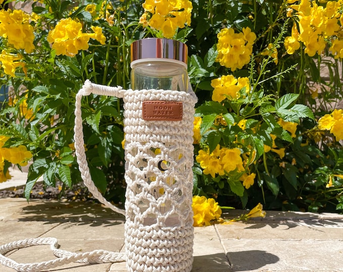 Cotton Macrame Moon Water Bottle Carrier