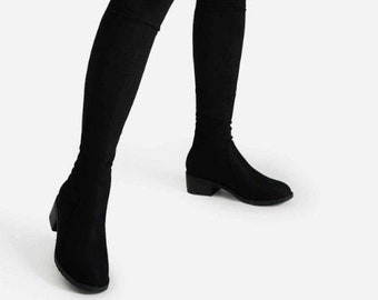 thigh high boots no heel black
