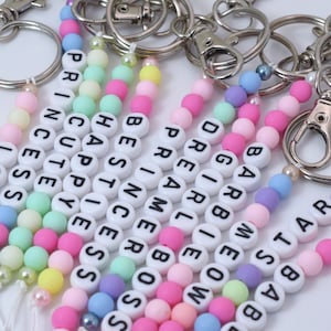 Beaded Letter Keyring Colourful Bead and Pearl Handmade Keychains