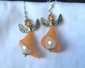Angel Earrings, Orange Angel Earrings, Angel Drop Earrings, OOAK, Handmade Earrings, Artisan Angel Earrings, 925 Silver, Gift For Her