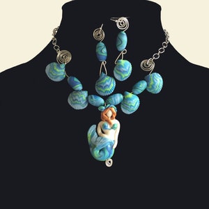 Gorgeous Mermaid necklace, Mermaid Polymer Clay Necklace & Earrings, Mermaids Sea Collar, Bib/Statement Necklace, statement choker, For her