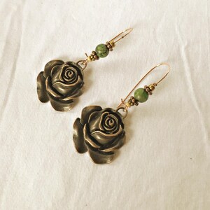 Gorgeous Ruby in Zoisite & Copper Rose Dangle Earrings, Ruby in Zoisite Gemstone Earrings, Artisan Earrings, OOAK, Handmade, Gift For Her