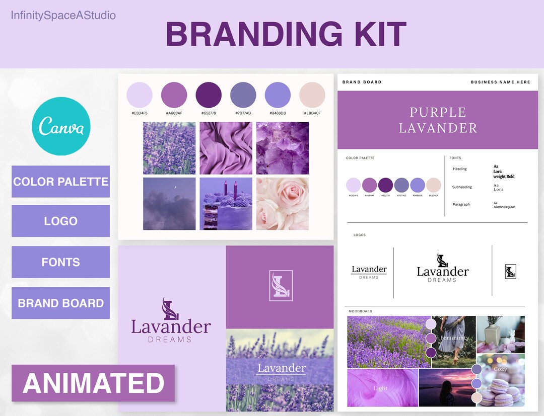 Brand Kit Template Branding Purple Color Palette With Hex Etsy
