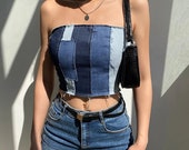 Aesthetic Backless Patchwork Multi Color Block Cross Lace Up Punk Girl 39 s Denim Tees Sexy Top Y2K Clothing Y2K Tops Rave Outfit