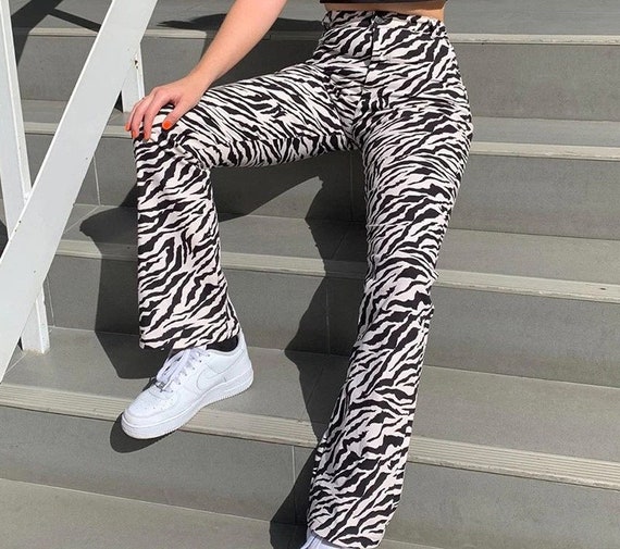 Y2K Aesthetic Fashion Zebra Striped Straight Long Pants Casual | Etsy