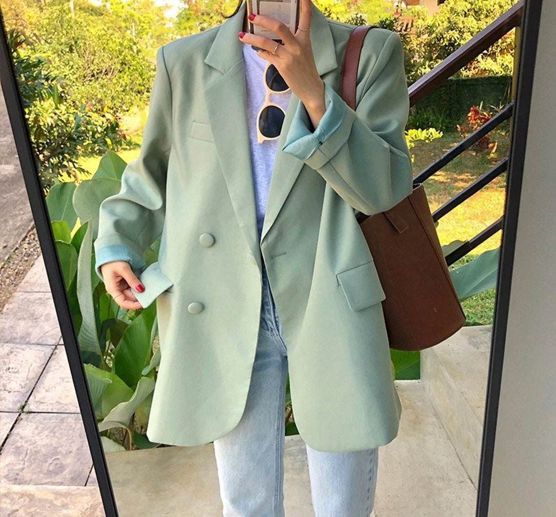Chic Loose Light Green Women Blazer / Wool Blazer / 90s Blazer Etsy