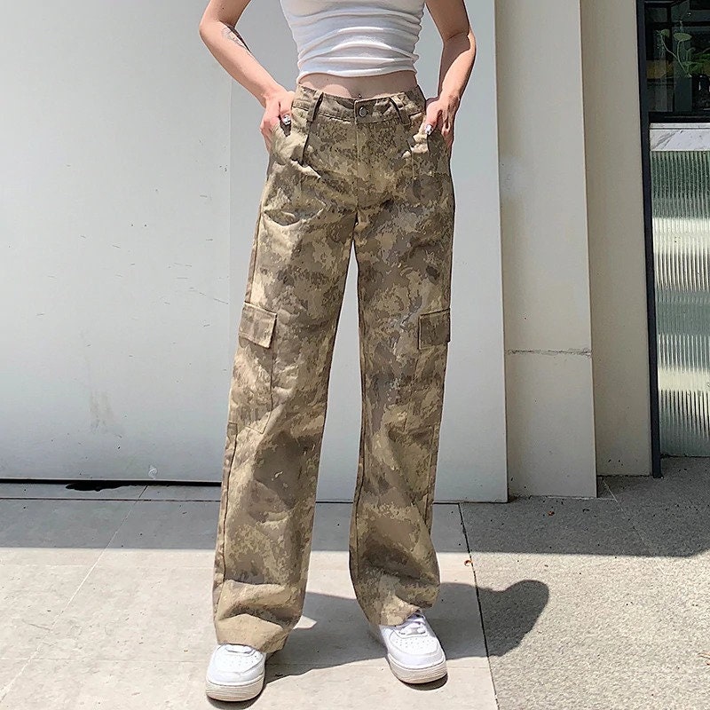 Y2K Camouflage Womens Straight Pants Cargo Vintage 90s High | Etsy