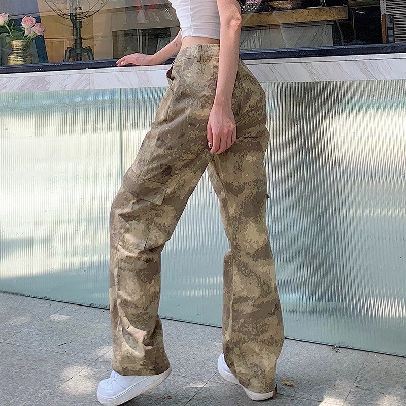 Y2K Camouflage Womens Straight Pants Cargo Vintage 90s High | Etsy