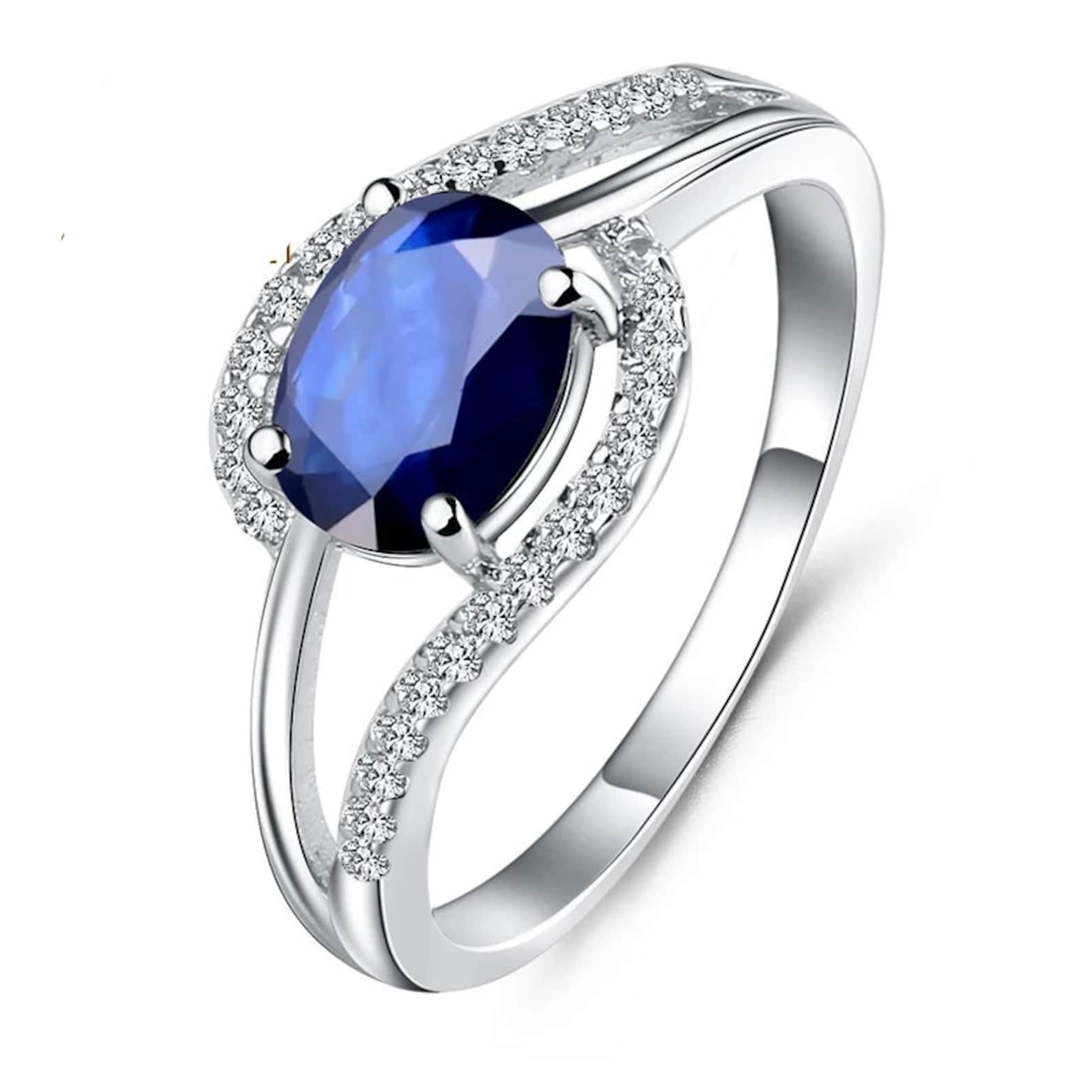 Oval Blue Sapphire With Cubic Zirconia Sterling Silver - Etsy