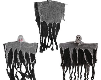 Set of Three Hanging Skeleton Ghost Halloween Decorations(One 35" Hanging Ghost Skeleton and Two 25" Hanging Reapers)