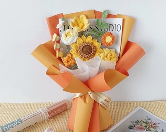 Hand-woven flower bouquet crochet yarn diy material bag homemade to send girlfriend or mum lady gift finished packaging sunflower