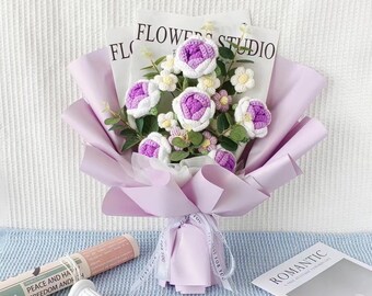 Hand-woven flower bouquet crochet yarn diy material bag homemade to send girlfriend Valentine's Day gift finished packaging purple