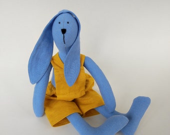 Linen bunny toy, handmade stuffed animal, organic eco friendly nursery decor