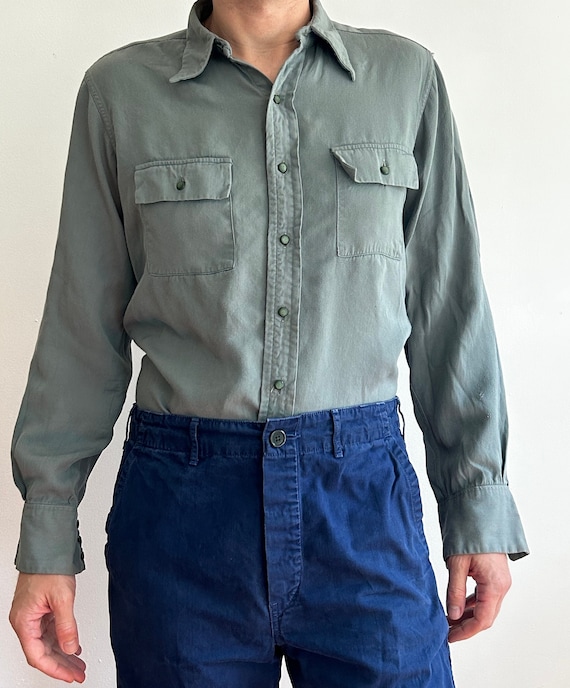 Sage Green Gabardine Shirt - 1940s/50s