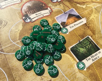 Eldritch Horror Clue Tokens, Original Game and Expansions, Dual Sided, Fan Made, Opaque Green